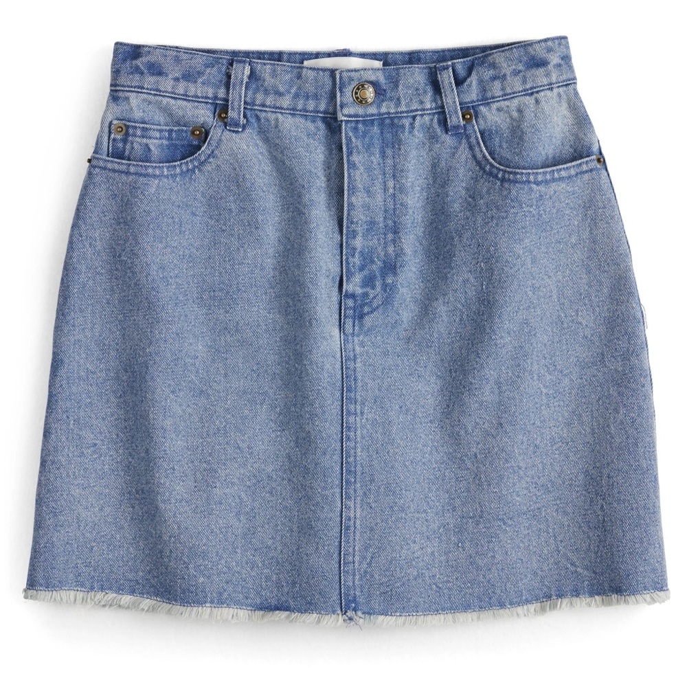 Popsugar Y2K Style High Waist Frayed Hem Denim Jean Mini Skirt Size 12